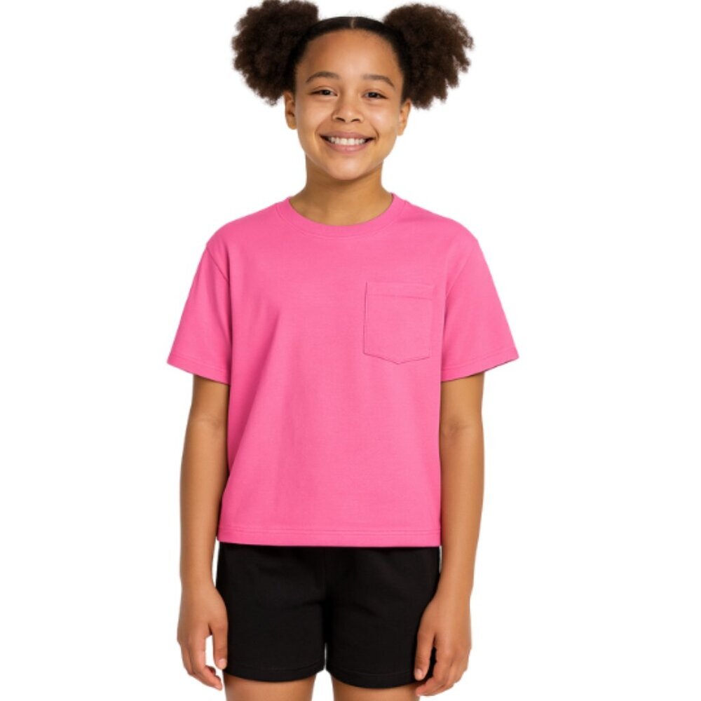 Champion Girl's Everyday Tee Size XL 14/16 Boxy Fit With Pocket Camellia Rose
